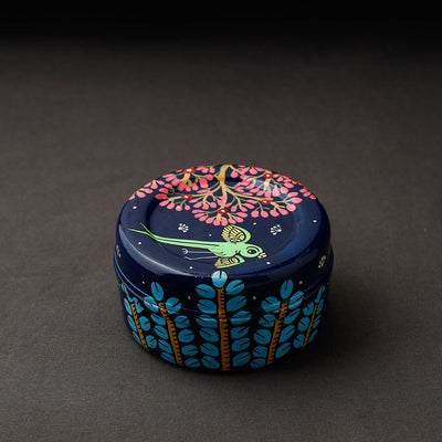 Odisha Pattachitra Blue Handpainted Stainless Steel Container 