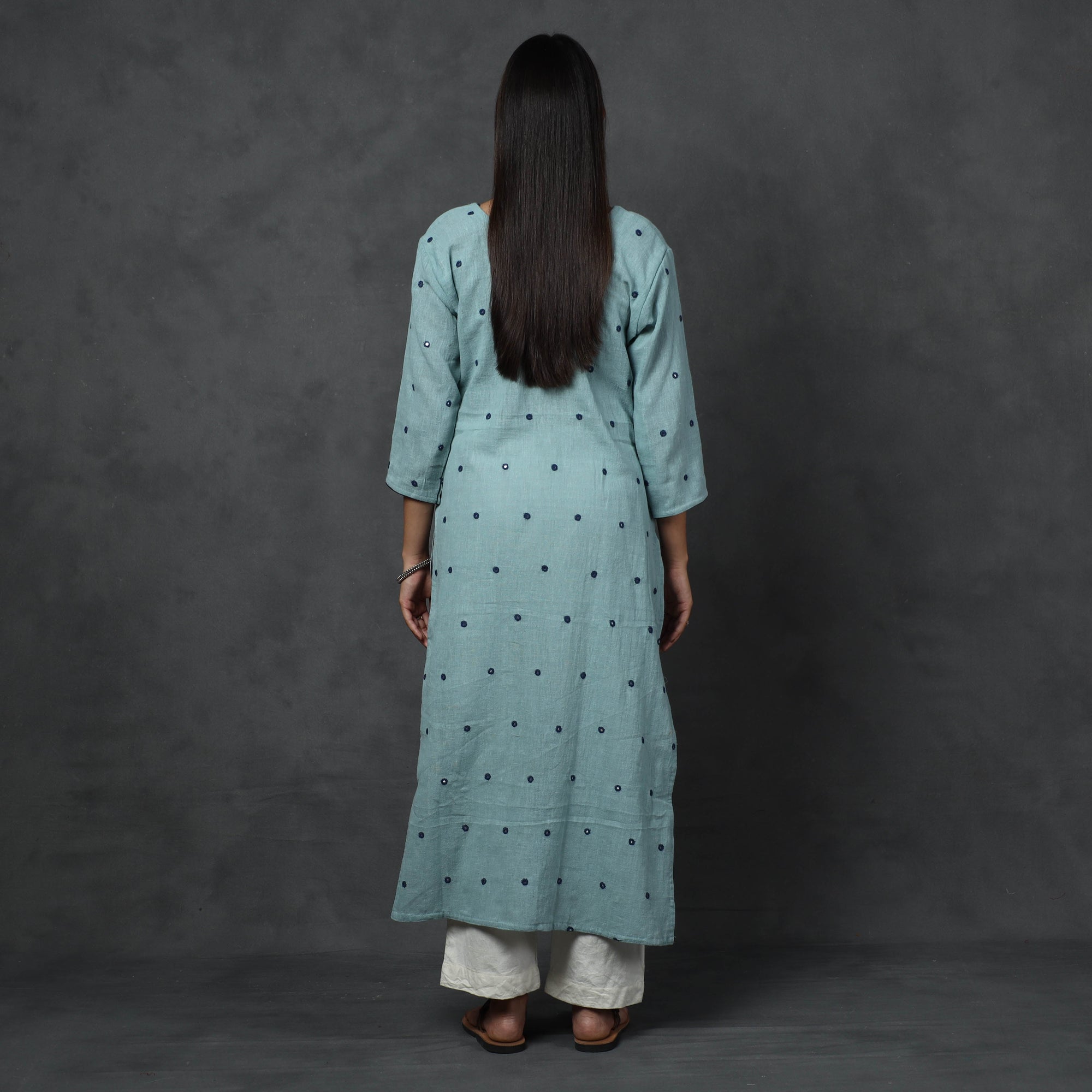 Organic Kala Cotton Handloom Mirror Work Long Kurta for Women