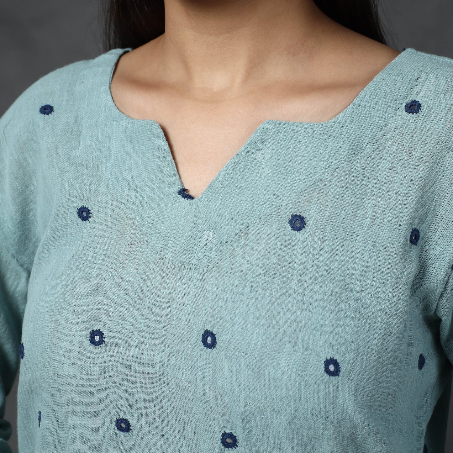 Organic Kala Cotton Handloom Mirror Work Long Kurta for Women