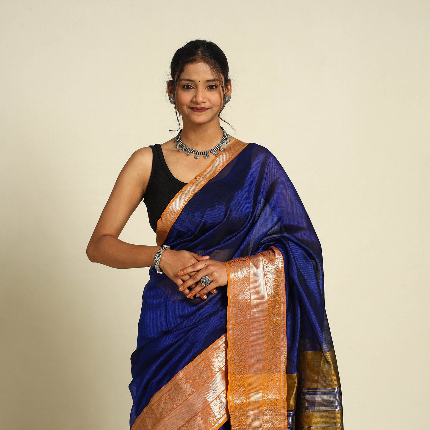 Shop Original Blue Handloom Silk Cotton Mangalagiri Saree