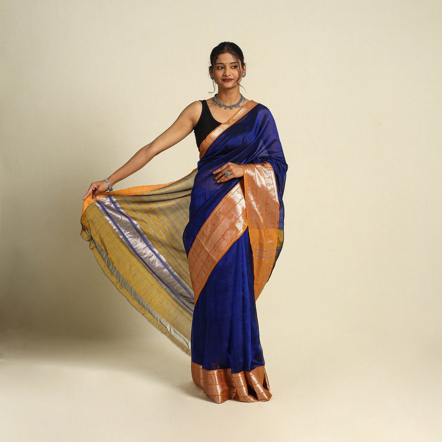 Shop Original Blue Handloom Silk Cotton Mangalagiri Saree