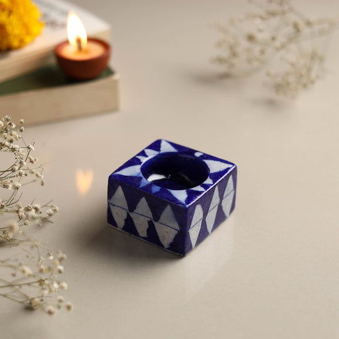  Original Blue Pottery Ceramic Tealight Candle Holder 