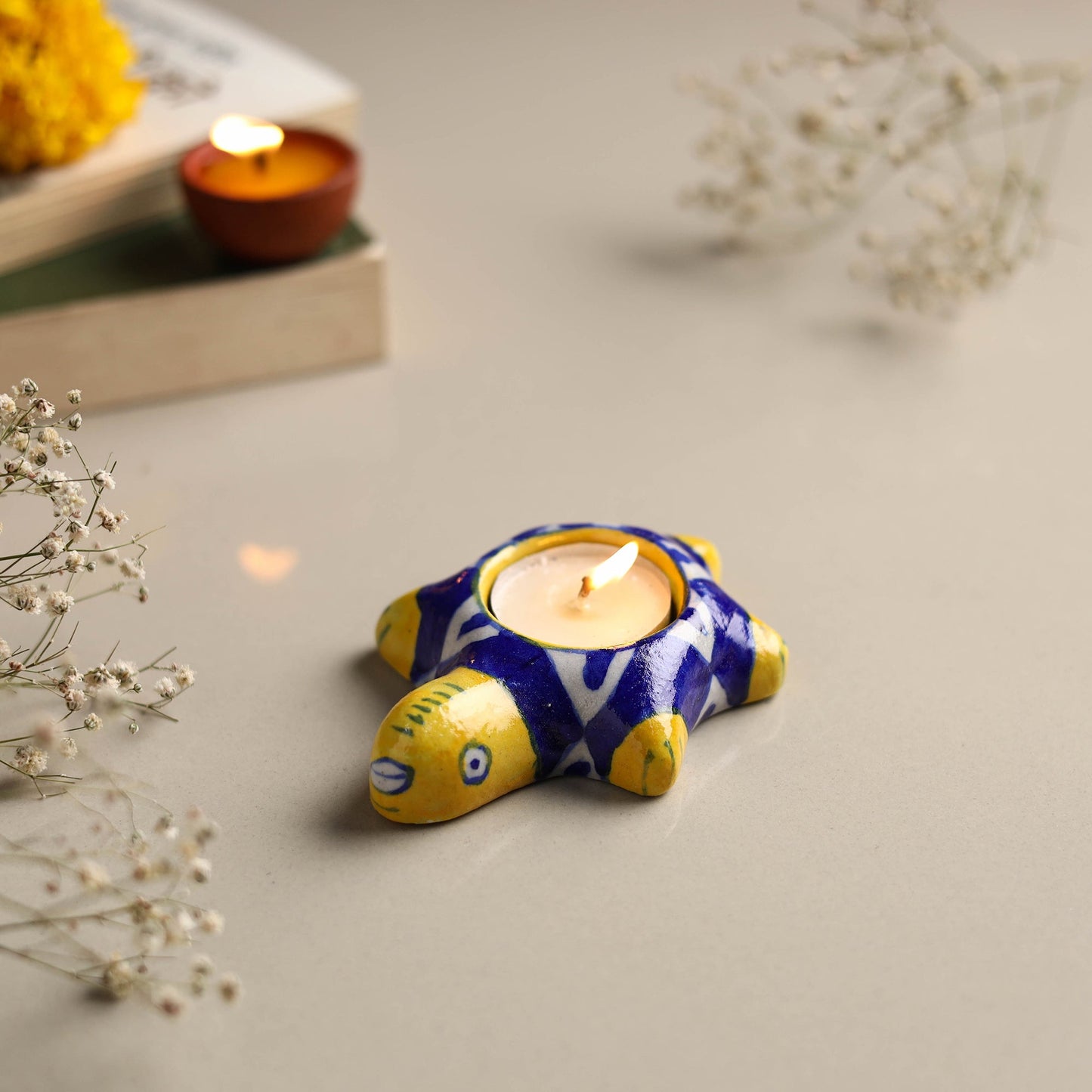  Original Blue Pottery Ceramic Tealight Candle Holder 