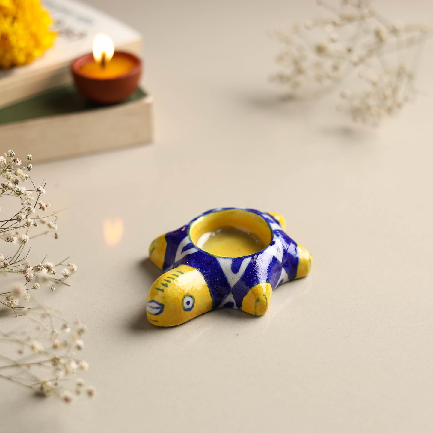  Original Blue Pottery Ceramic Tealight Candle Holder 