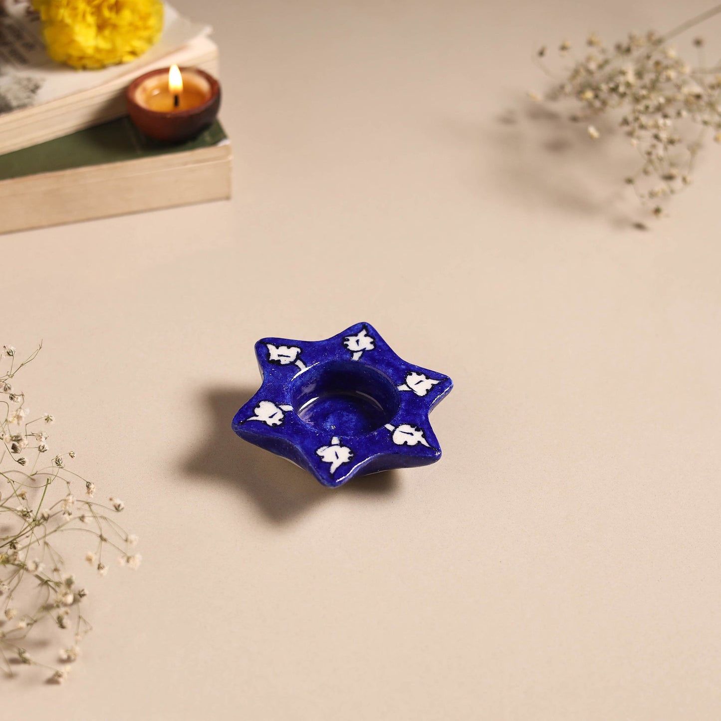 Original Blue Pottery Ceramic Tealight Candle Holder