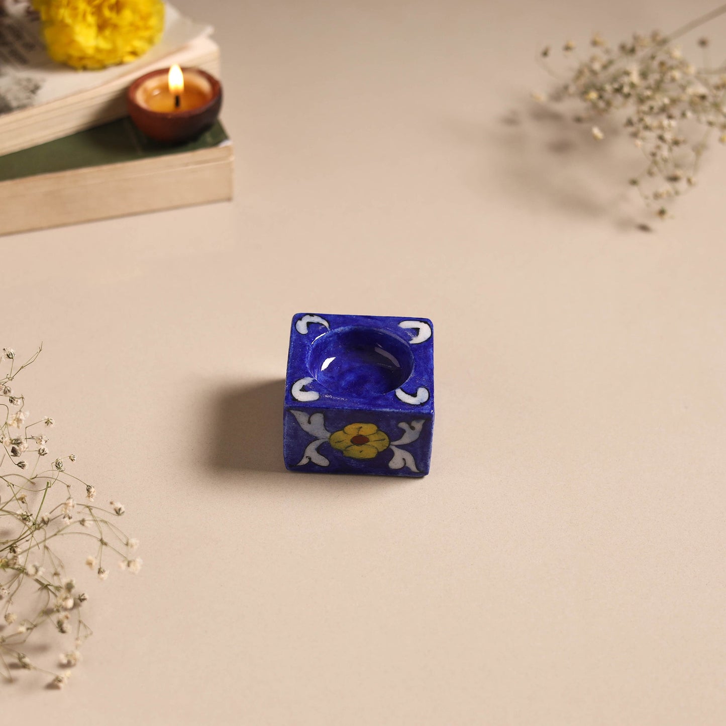 Original Blue Pottery Ceramic Tealight Candle Holder