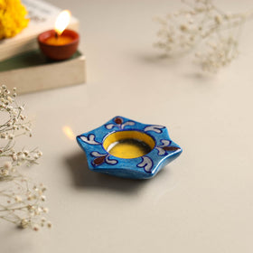  Original Blue Pottery Ceramic Tealight Candle Holder 