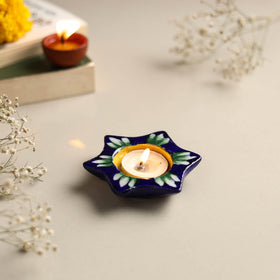  Original Blue Pottery Ceramic Tealight Candle Holder 