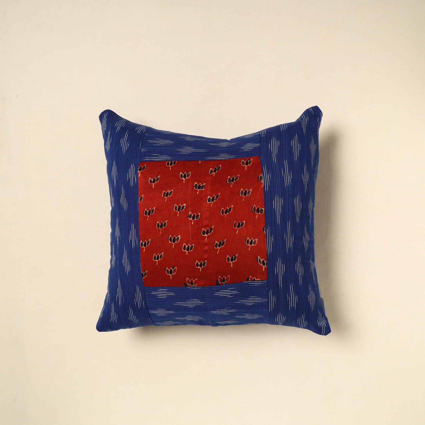 Blue - patch ikat cushion cover 02 - handcrafted