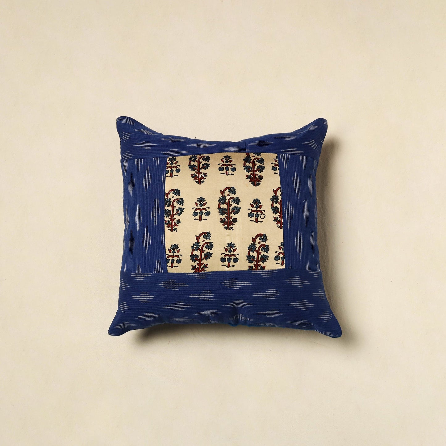 Blue - patch ikat cushion cover 03 - handcrafted