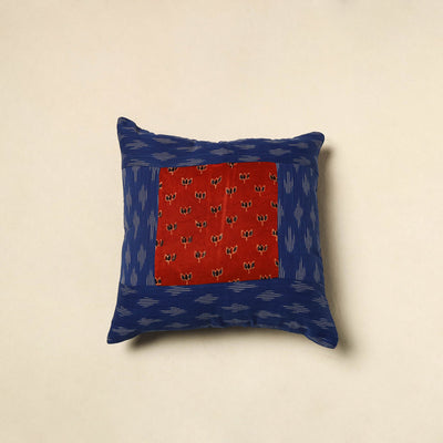 Buy Blue Ajrakh Patch Ikat Cushion Cover