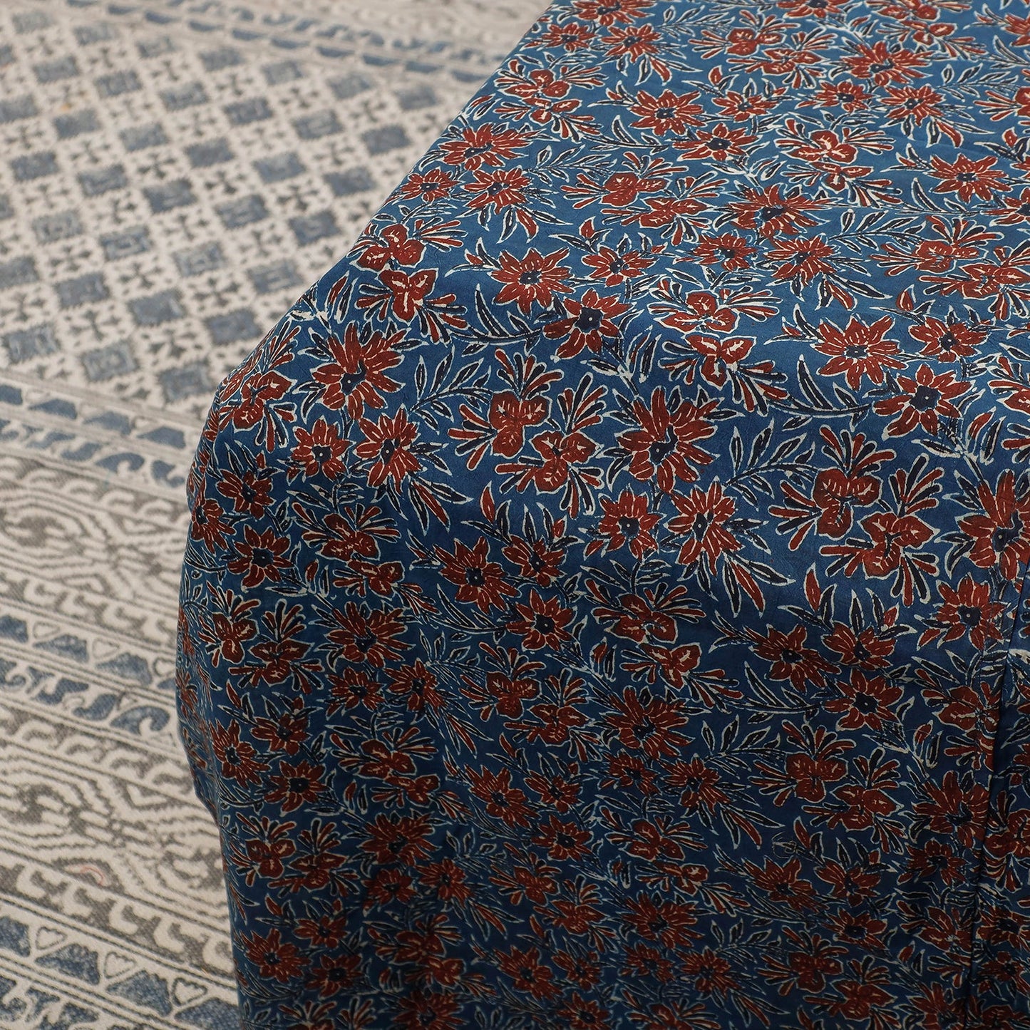  Ajrakh Patch Tukdi Kaam Cotton Double Bed Cover with Pillow Covers 