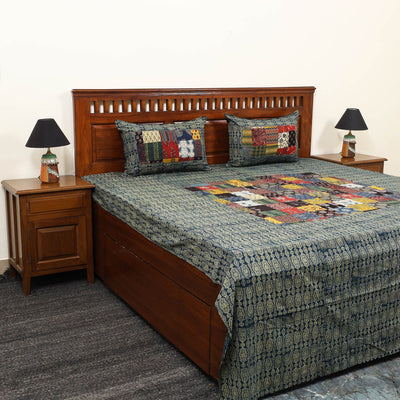 Blue - patchwork cotton double bed sheet set 06