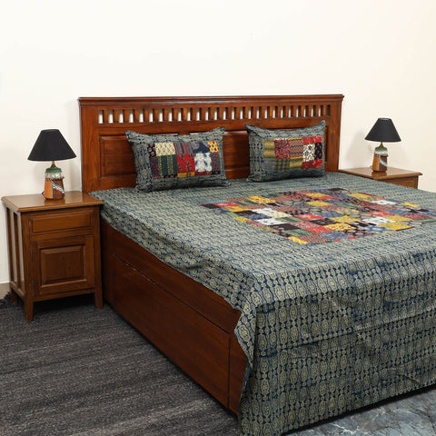 Blue - patchwork cotton double bed sheet set 06