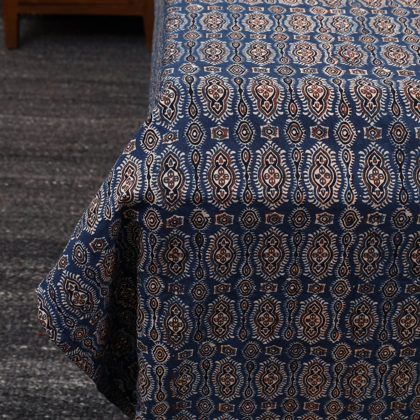 Blue - Patchwork Block Print Ajrakh Cotton Double Bed Sheet Set 01