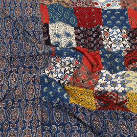 Blue - Patchwork Block Print Ajrakh Cotton Double Bed Sheet Set 01