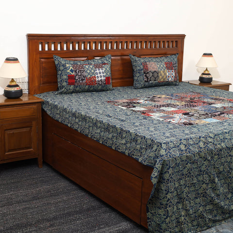 Blue - patchwork cotton double bed sheet set 03