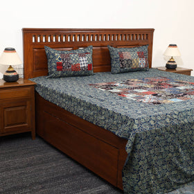 Blue - patchwork cotton double bed sheet set 03