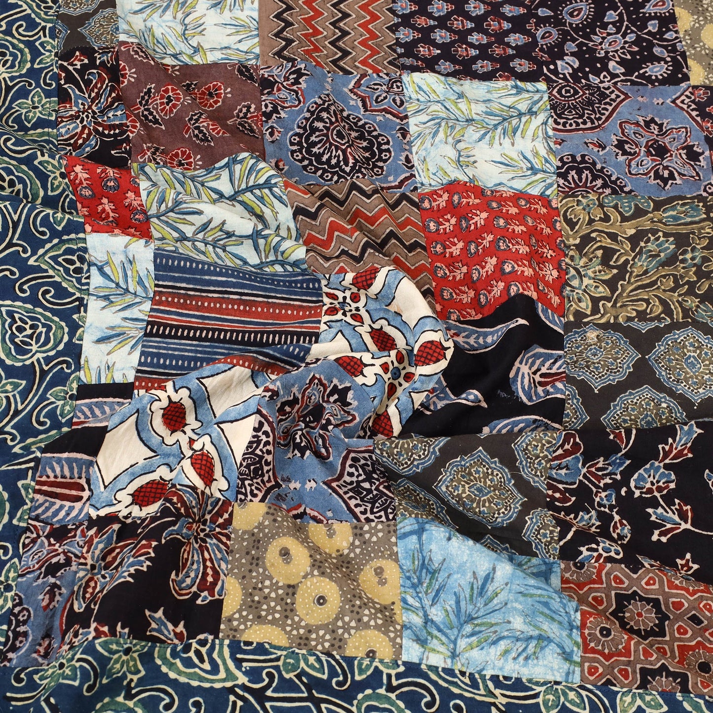 Blue - patchwork cotton double bed sheet set 03