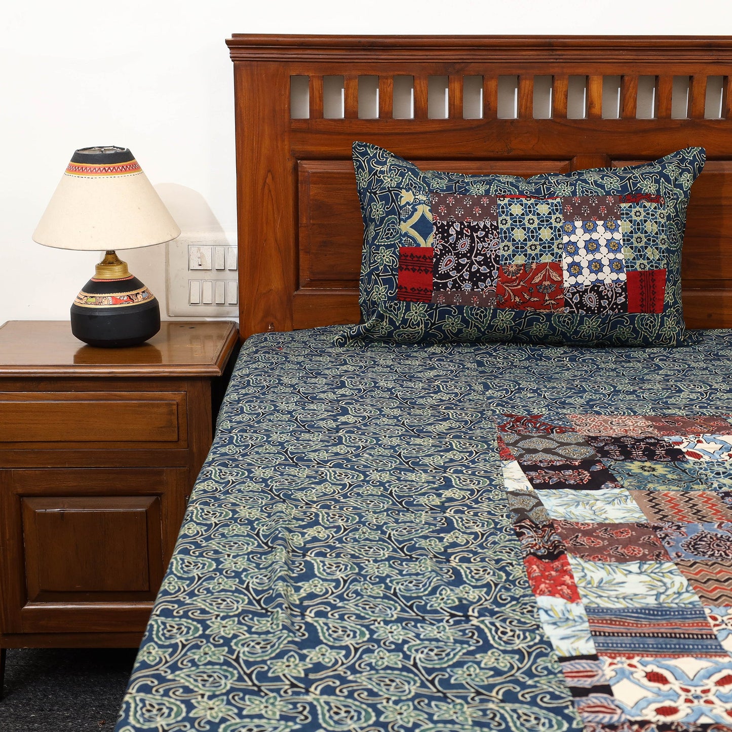 Blue - patchwork cotton double bed sheet set 03