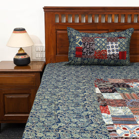 Blue - patchwork cotton double bed sheet set 03