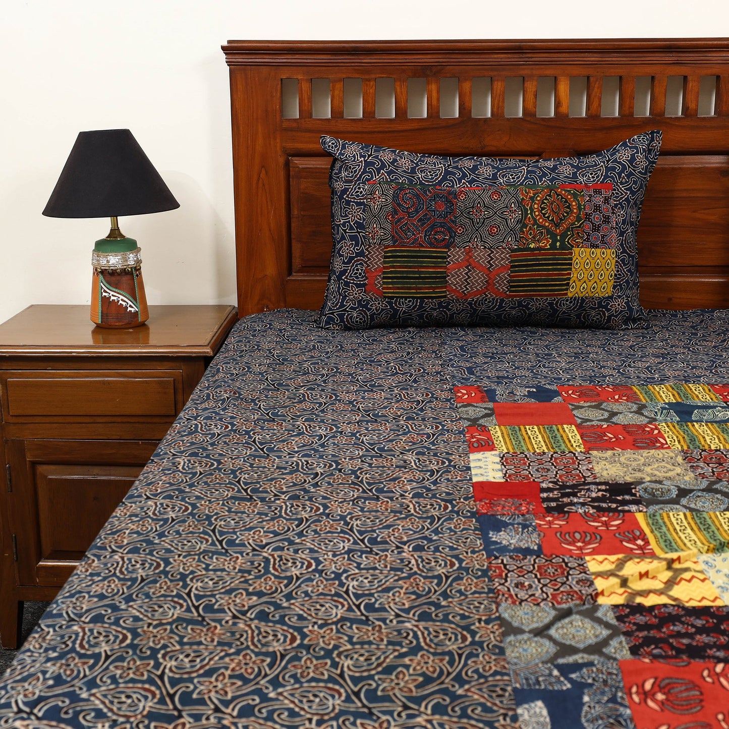 Blue - patchwork cotton double bed sheet set 03