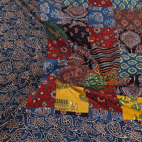 Blue - Patchwork Block Print Ajrakh Cotton Double Bed Sheet Set 05