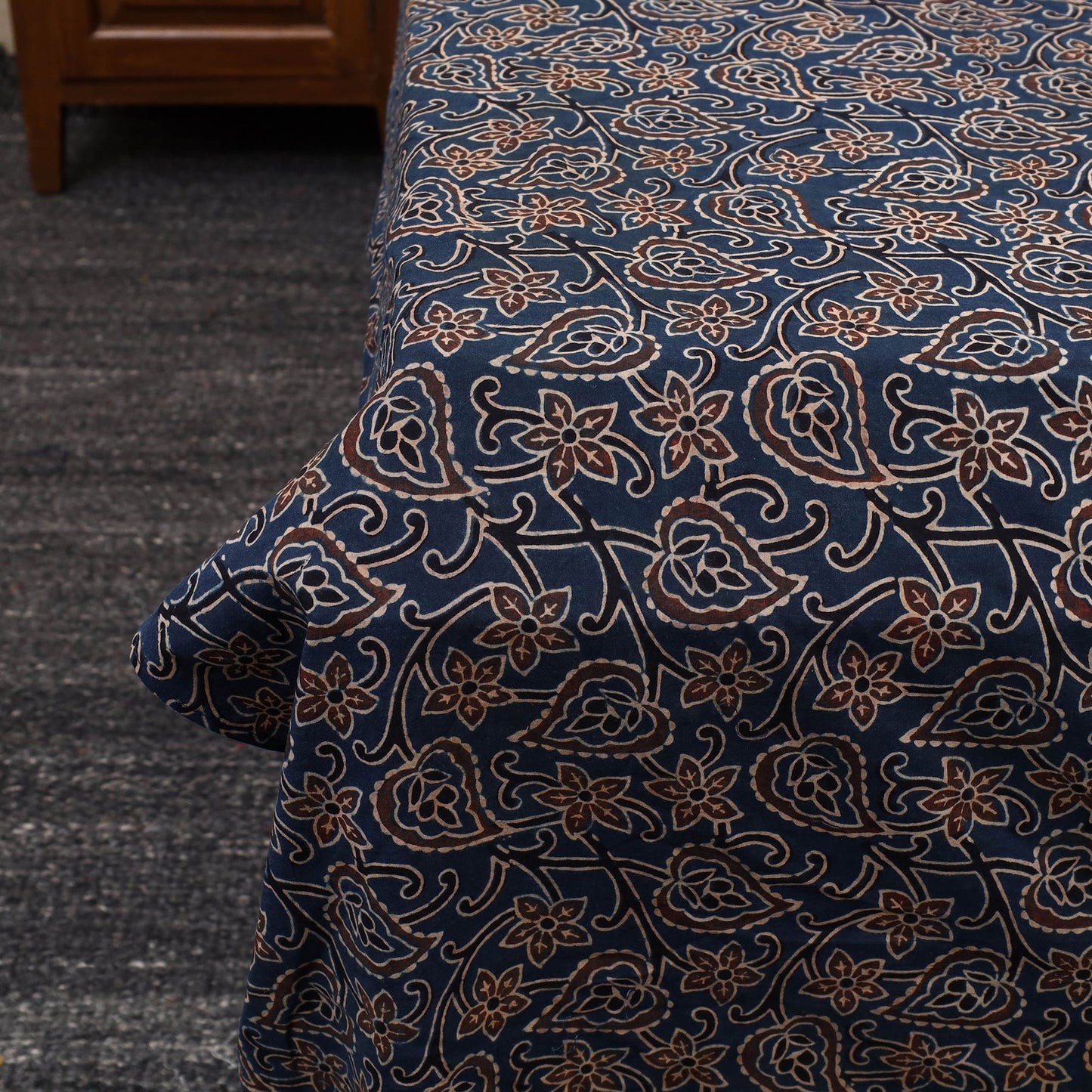 Blue - Patchwork Block Print Ajrakh Cotton Double Bed Sheet Set 05