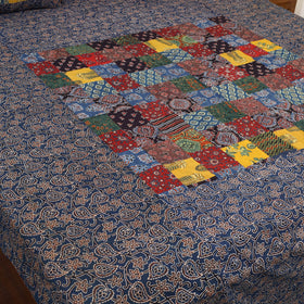 Blue - Patchwork Block Print Ajrakh Cotton Double Bed Sheet Set 05