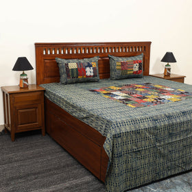 Blue - patchwork cotton double bed sheet set 06