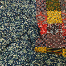  Blue Patchwork Cotton Double Ajrakh Bed Sheet Set 