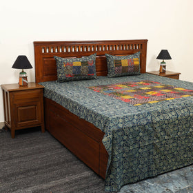  Blue Patchwork Cotton Double Ajrakh Bed Sheet Set 