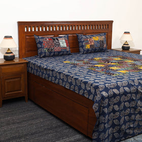 Blue Patchwork Ajrakh Cotton Double Bed Sheet Set