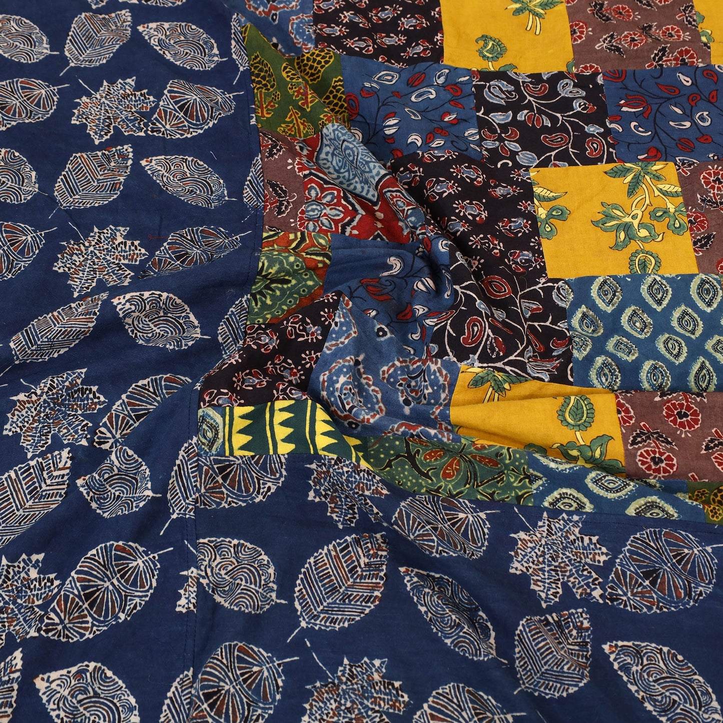 Blue Patchwork Ajrakh Cotton Double Bed Sheet Set