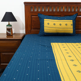 Buy Blue Patchwork Cotton Double Jacquard Bed Sheet Set