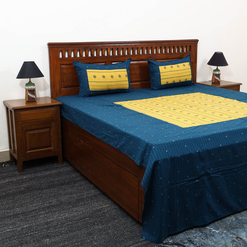 Buy Blue Patchwork Cotton Double Jacquard Bed Sheet Set