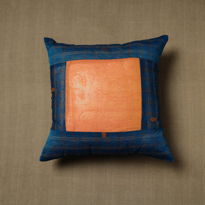 Blue - patchwork cotton kanchipuram cushion cover (16 x 16
