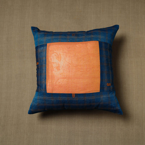 Blue - patchwork cotton kanchipuram cushion cover (16 x 16
