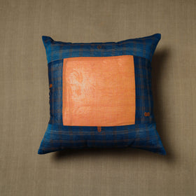Blue - patchwork cotton kanchipuram cushion cover (16 x 16