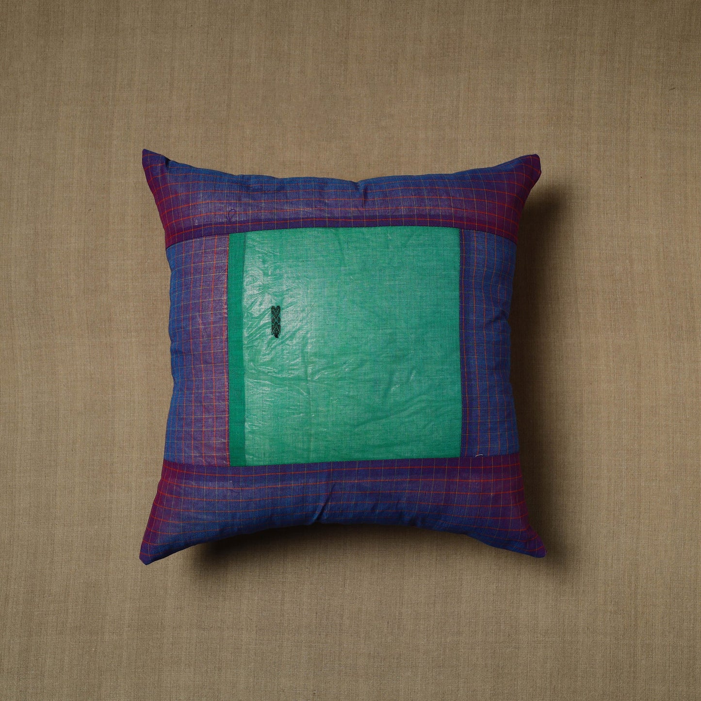 Blue - patchwork cotton kanchipuram cushion cover (16 x 16