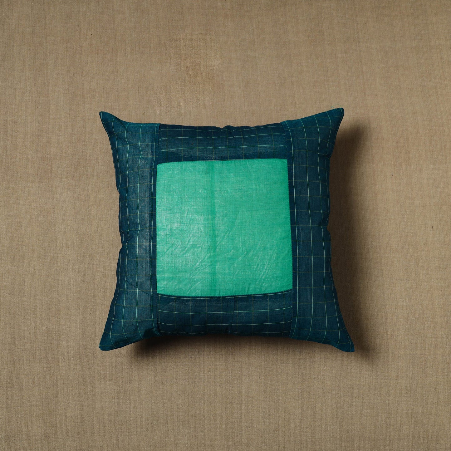 Blue - Patchwork Cotton Kanchipuram Cushion Cover (16 x 16 in) 24