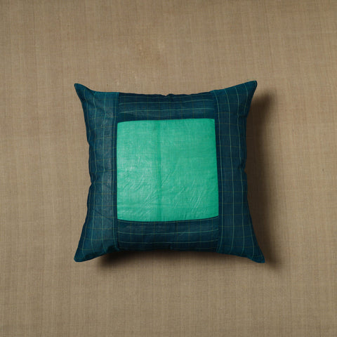 Blue - Patchwork Cotton Kanchipuram Cushion Cover (16 x 16 in) 24