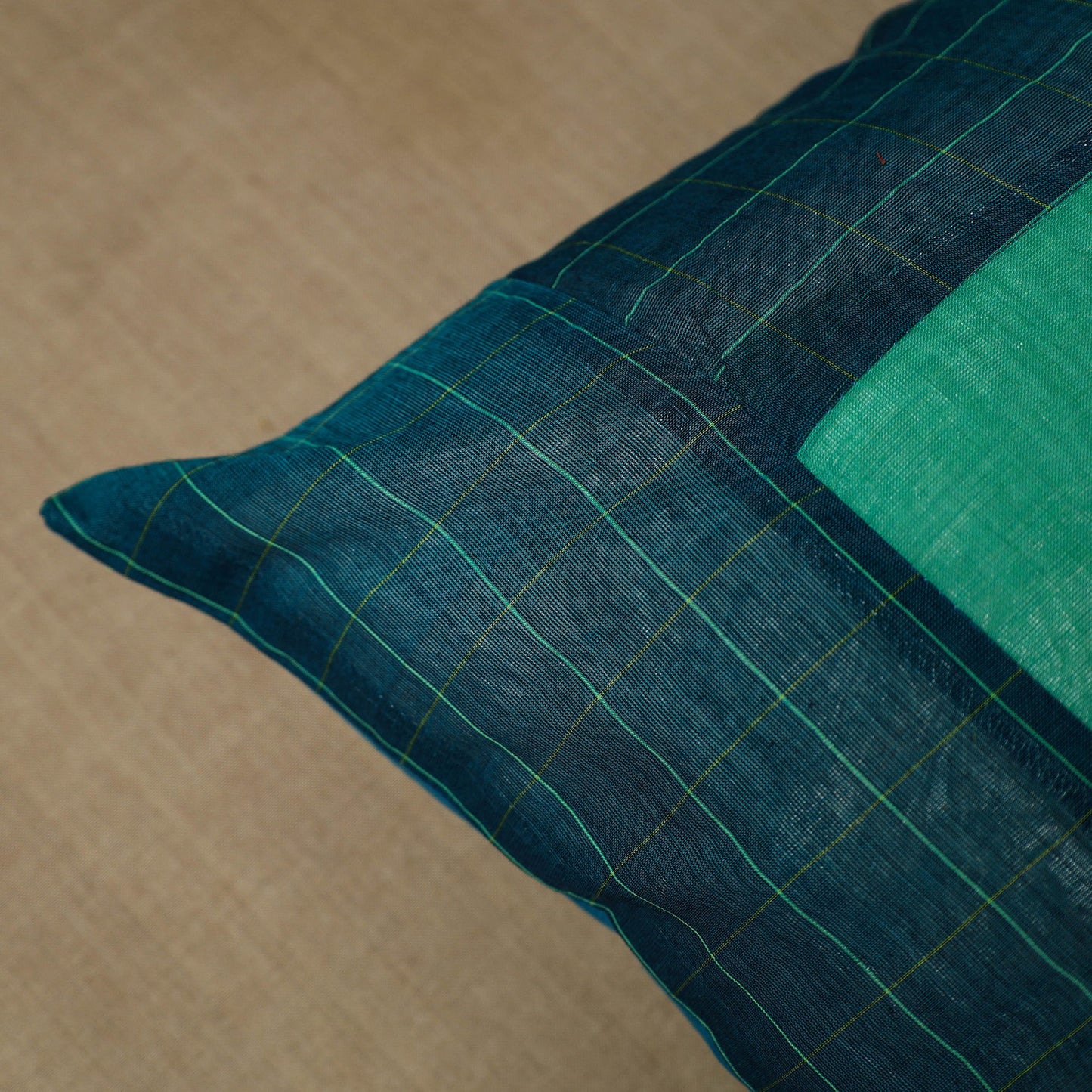 Blue - Patchwork Cotton Kanchipuram Cushion Cover (16 x 16 in) 24