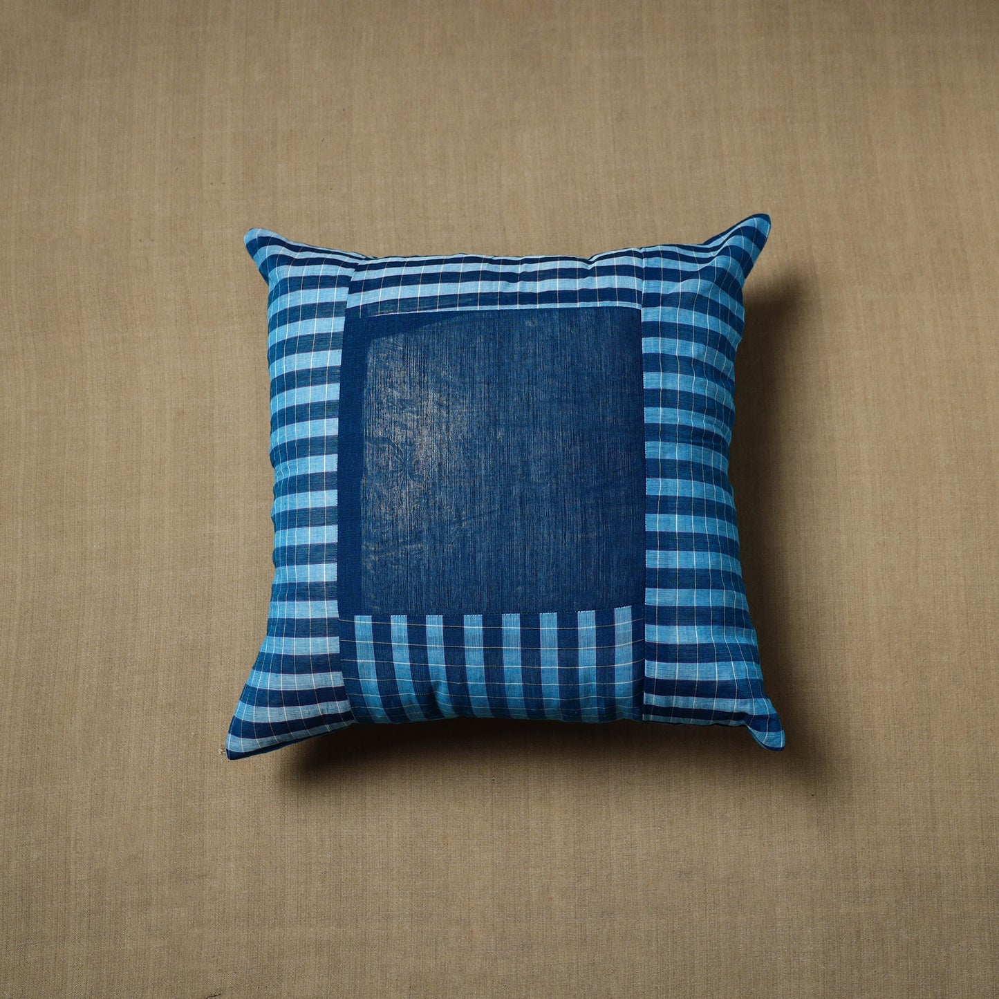 Blue - patchwork cotton kanchipuram cushion cover (16 x 16
