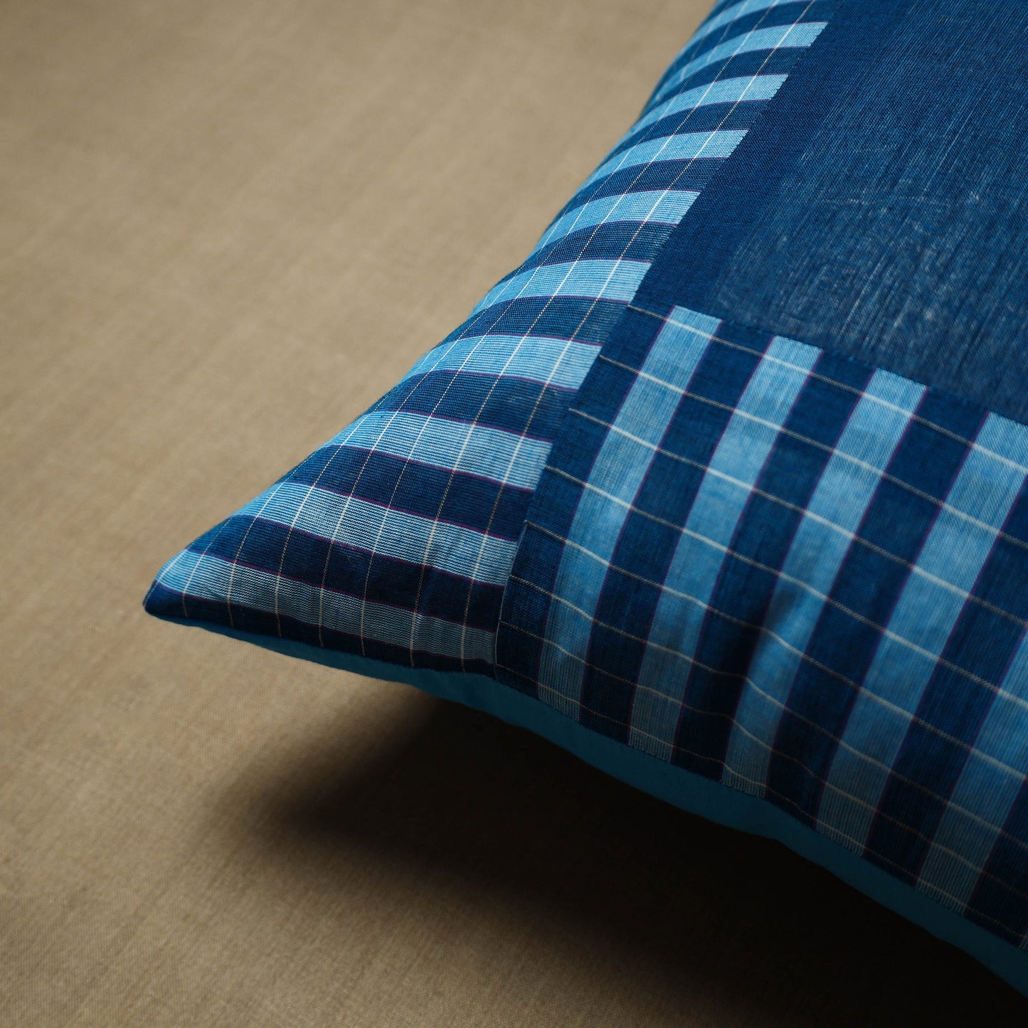 Blue - patchwork cotton kanchipuram cushion cover (16 x 16