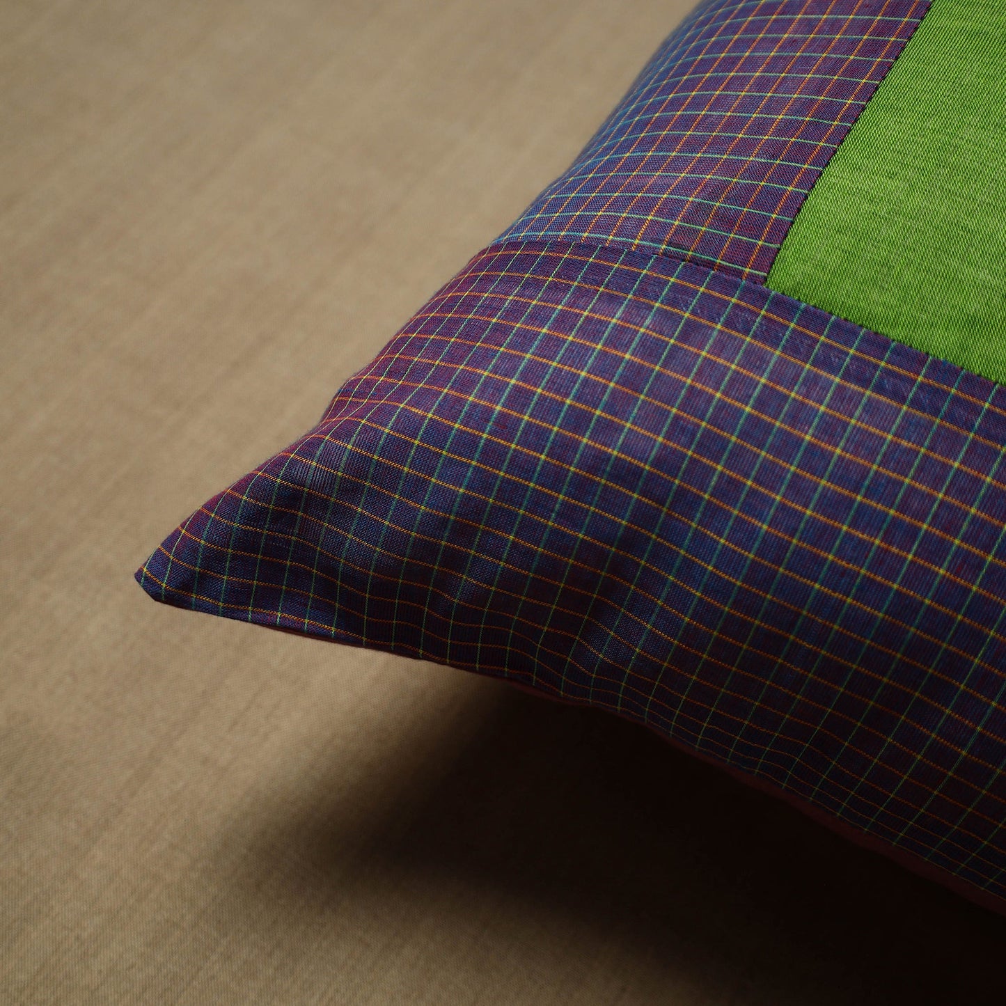 Blue - patchwork cotton kanchipuram cushion cover (16 x 16