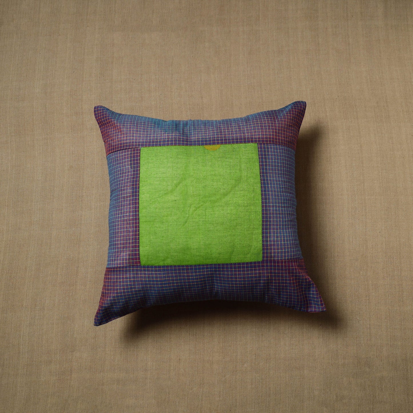 Blue - patchwork cotton kanchipuram cushion cover (16 x 16