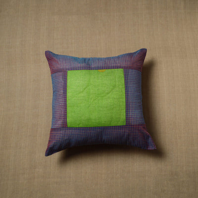 Blue - patchwork cotton kanchipuram cushion cover (16 x 16