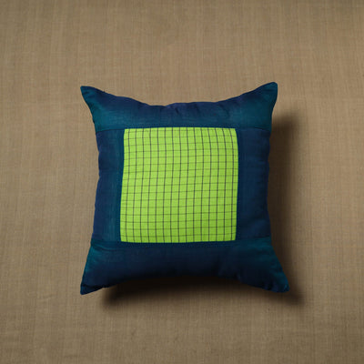 Blue - patchwork cotton kanchipuram cushion cover (16 x 16