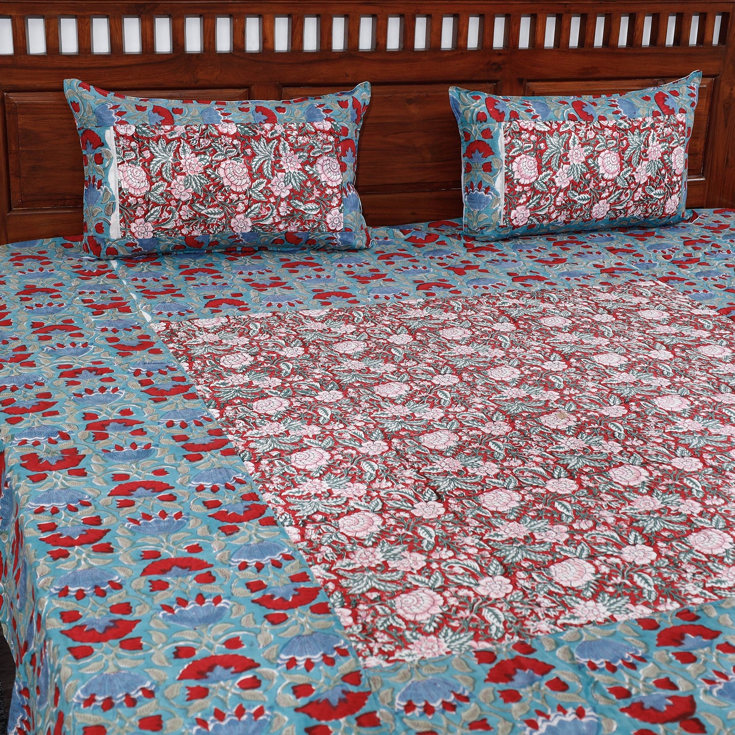  Block Print Patchwork Cotton Sanganeri Bed Sheet